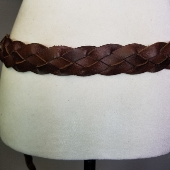 Vtg brown braided Boho Casual Real leather belt main image 5